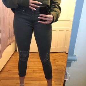 Olive green GAP ripped and cropped jeans